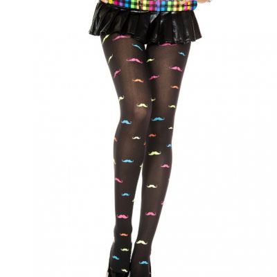 Music Legs Neon Rainbow Mustache Pantyhose 37219 OSFM